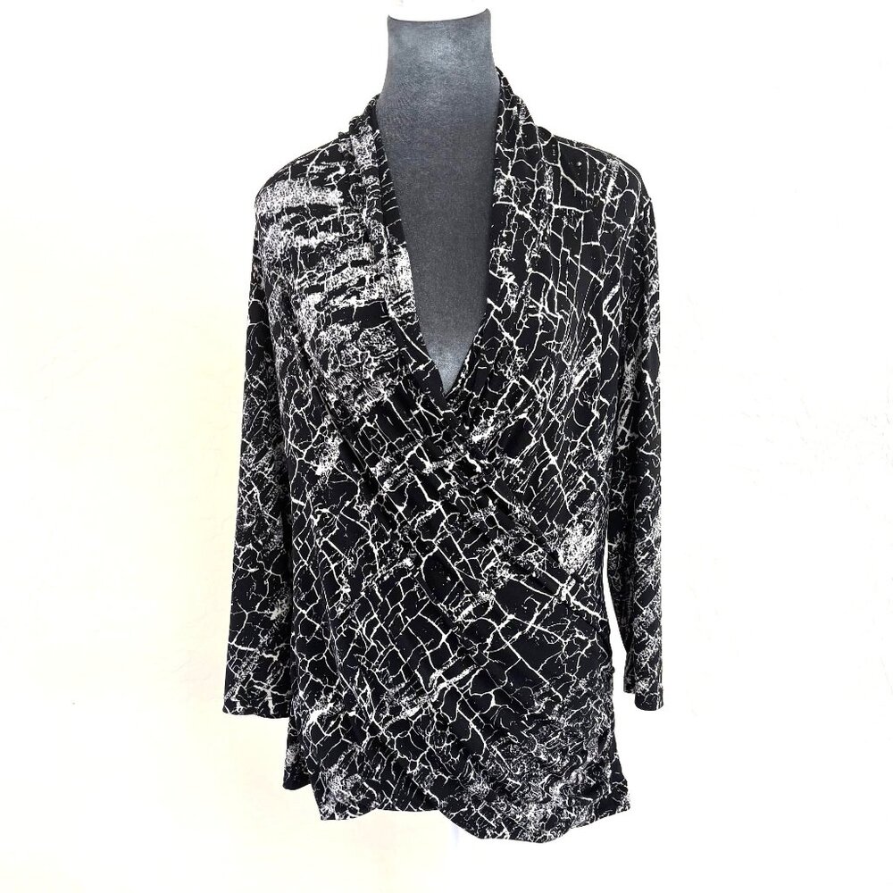 Chaus Faux Wrap Blouse‎ - Black/White - Size L